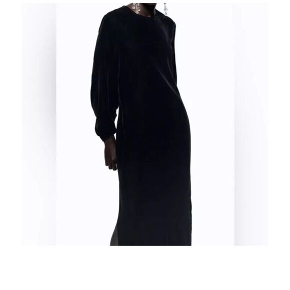 ZARA DRAPED VELVET MIDI DRESS BLACK SZ small NWT - Picture 3 of 16